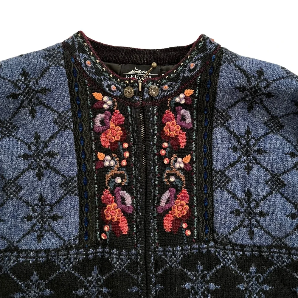 Vintage Icelandic Design Nordic Knit Jacket Heavy Cardigan Women Size Medium